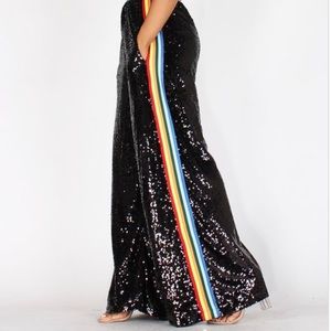 “Varsity” Black Wide Leg Sequin Pants